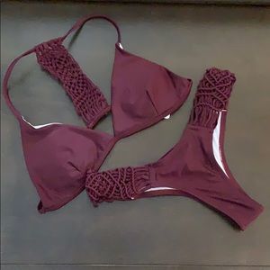 Zaful Burgundy Braided Two Piece Bikini Set